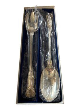 Sheffield Italy Kings 2 Piece Silver-Plated Serving Spoon & Fork Set New In Box